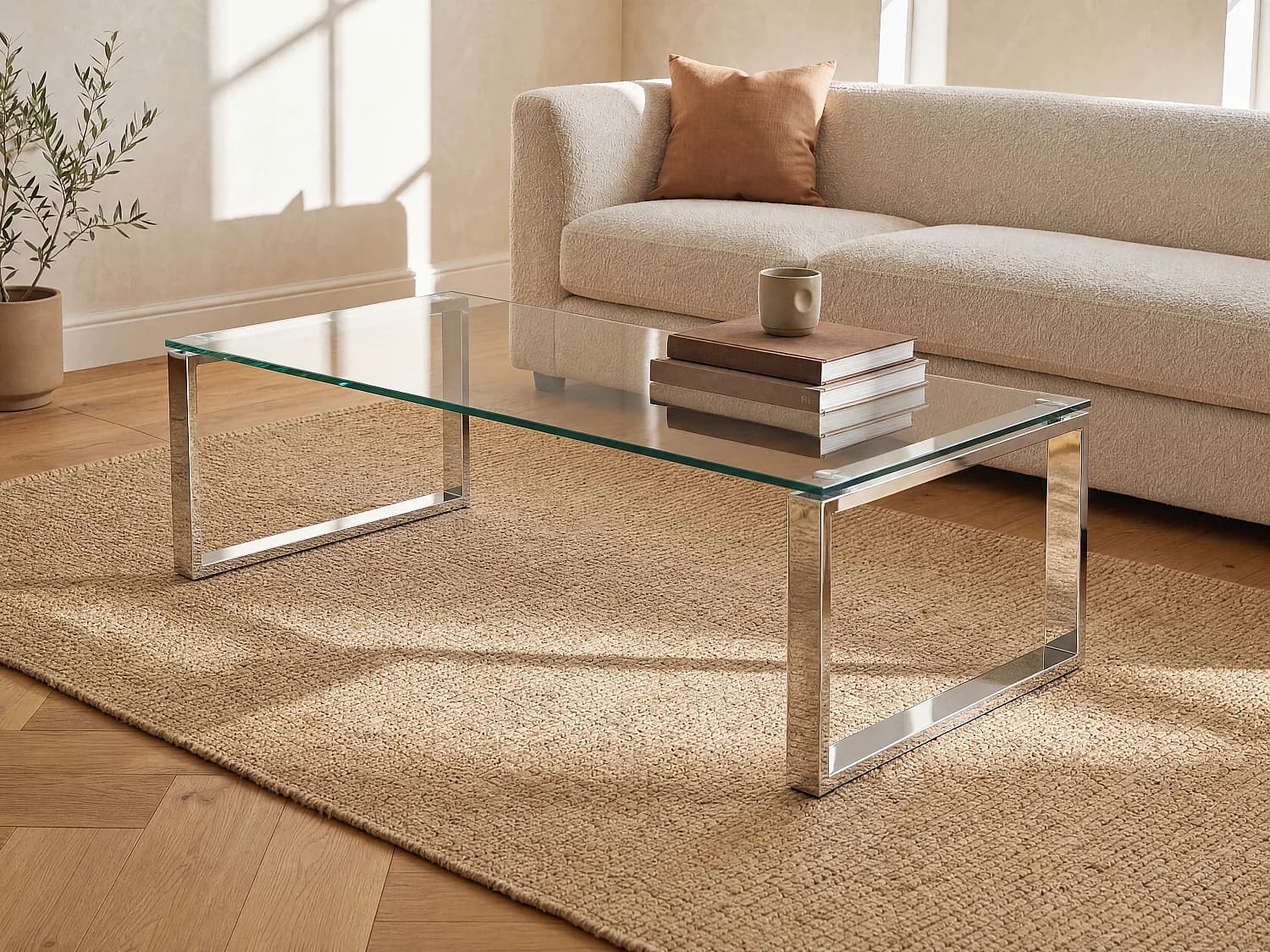 Table basse FREYA - Verre trempé & métal chromé