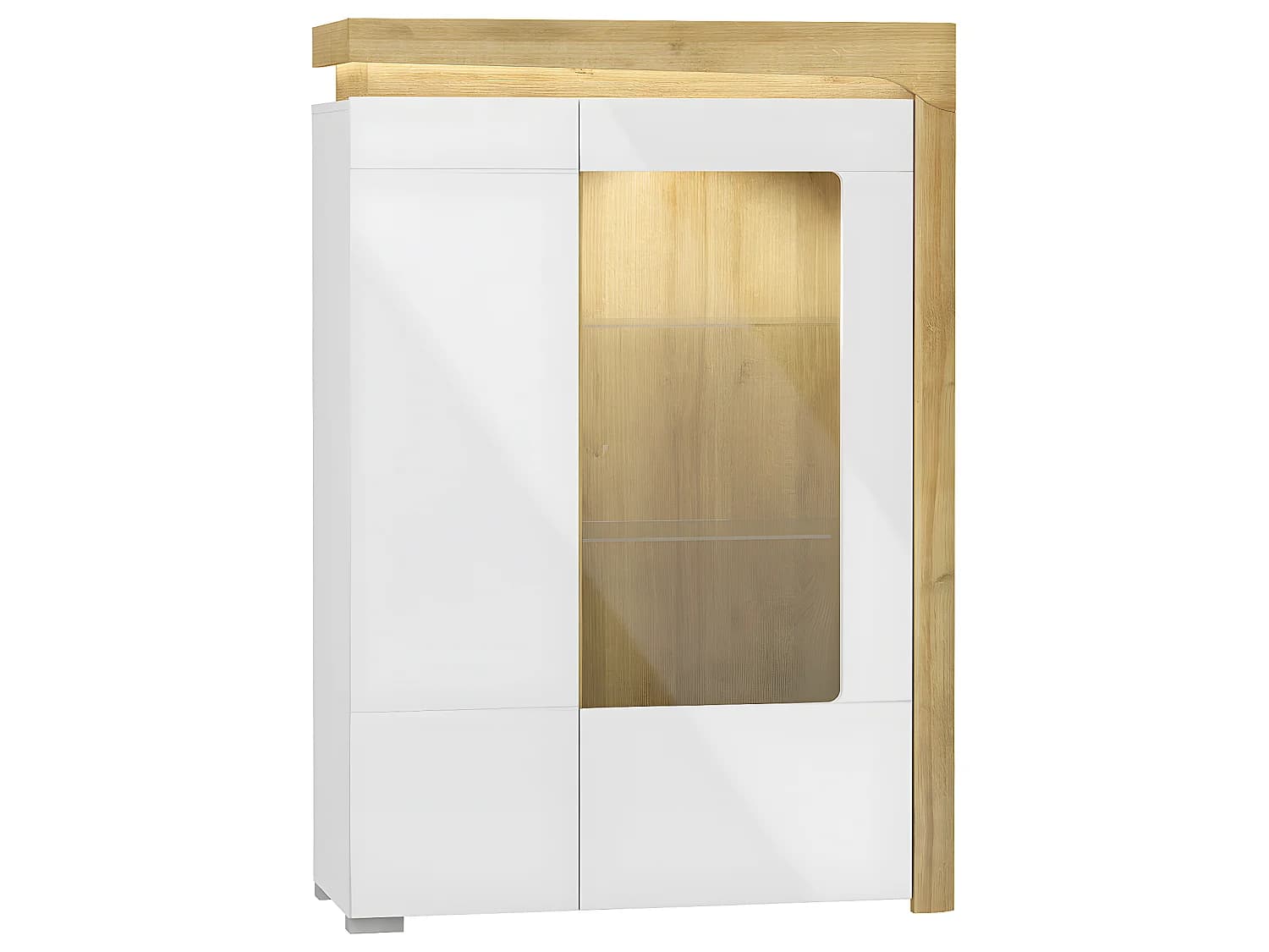 Vaisselier 2 portes droite LED inclus Teo Blanc et Bois