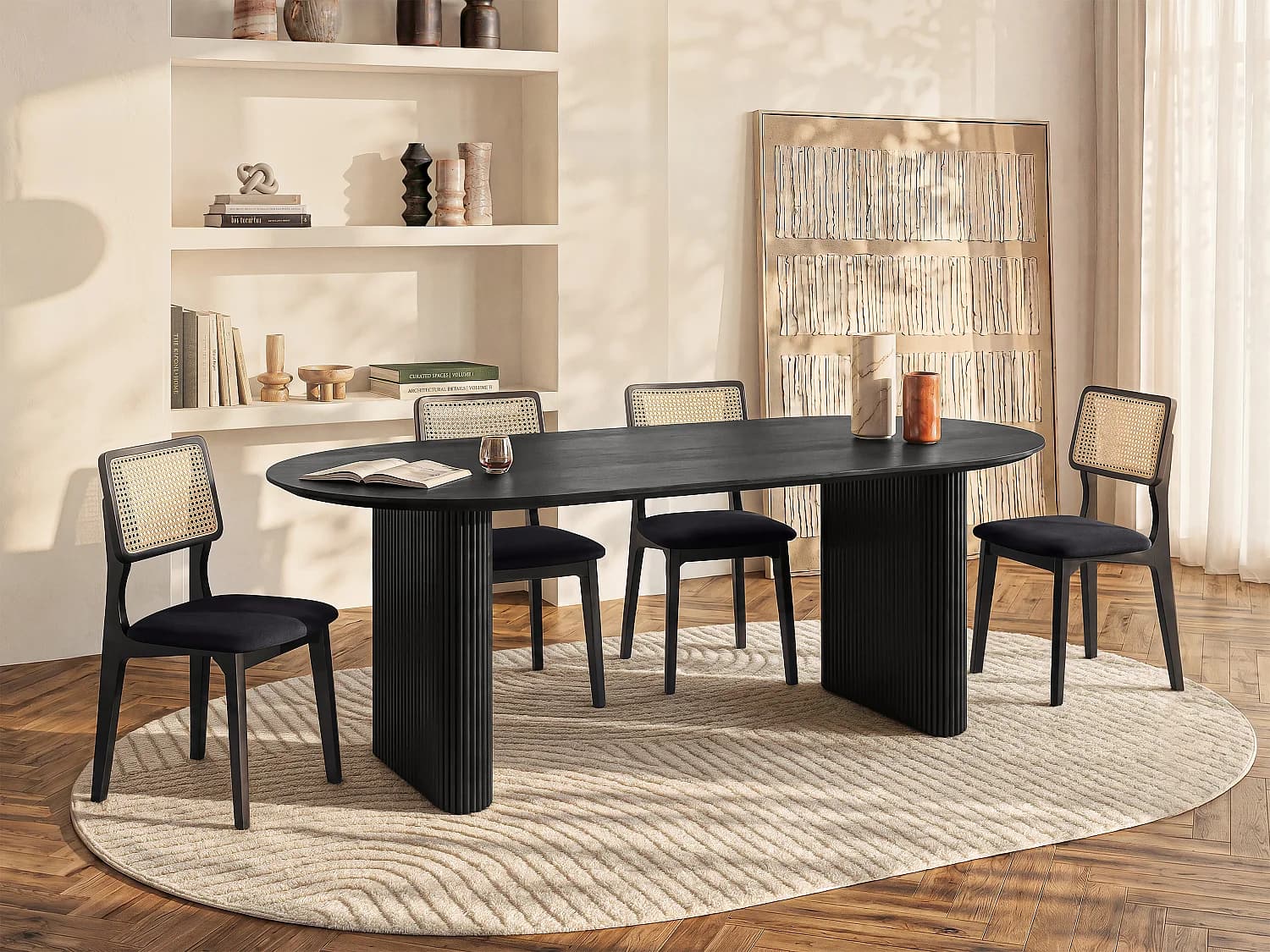 Table à manger 8 personnes en bois de manguier - Noir - BALIMELA