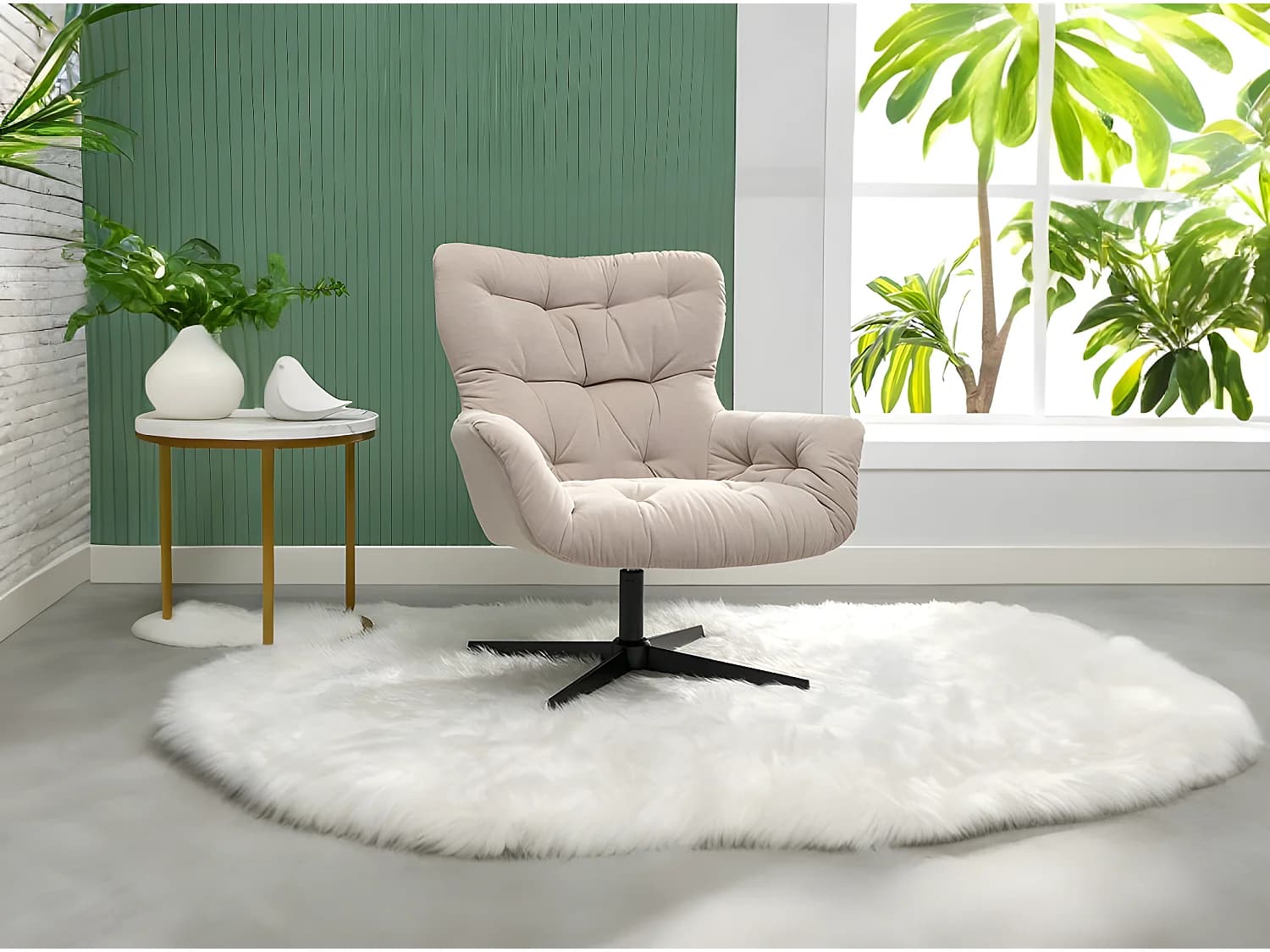 Fauteuil pivotant en tissu beige OPHELIE