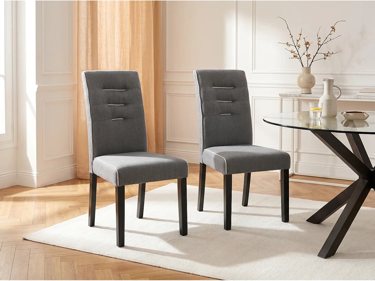 Lot de 6 chaises en tissu et bois d'hévéa - Gris - GABELLE