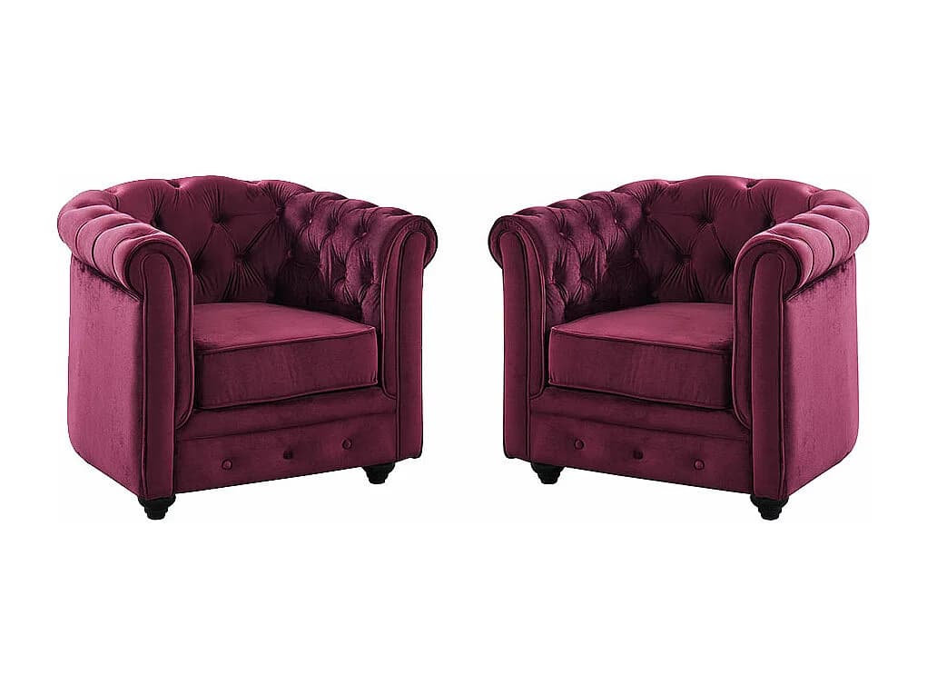 Lot de 2 Fauteuils CHESTERFIELD - Velours pourpre