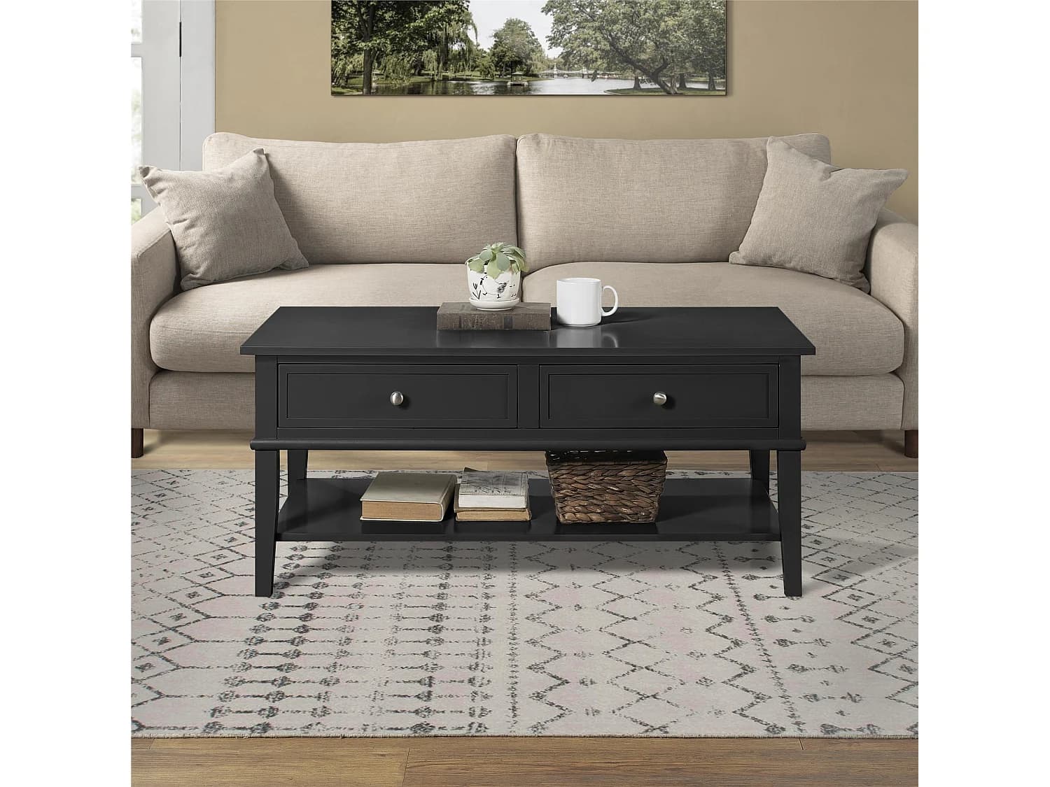 Franklin | Table basse avec 2 tiroirs en MDF Noir