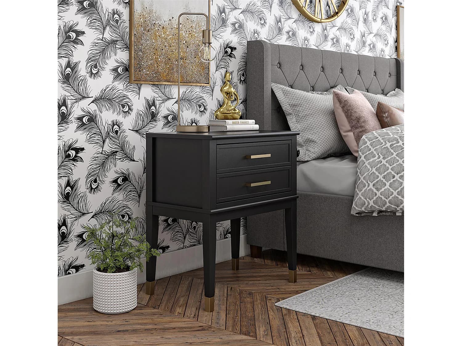 Westerleigh | Table d'appoint avec 2 tiroirs en MDF noir