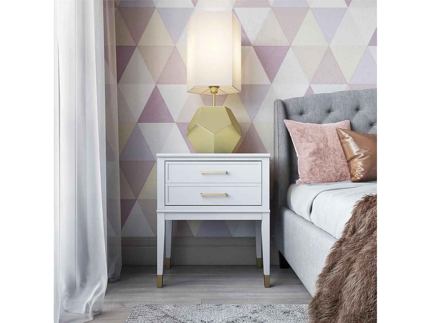 Westerleigh | Table d'appoint avec 2 tiroirs en MDF blanc