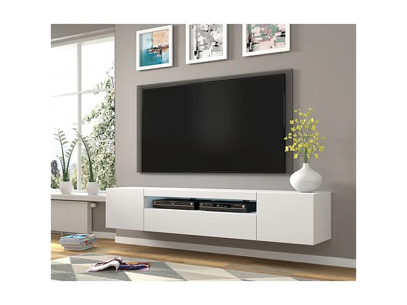 Table de télévision AURA 200x37x42 AUCUNE LED Blanc