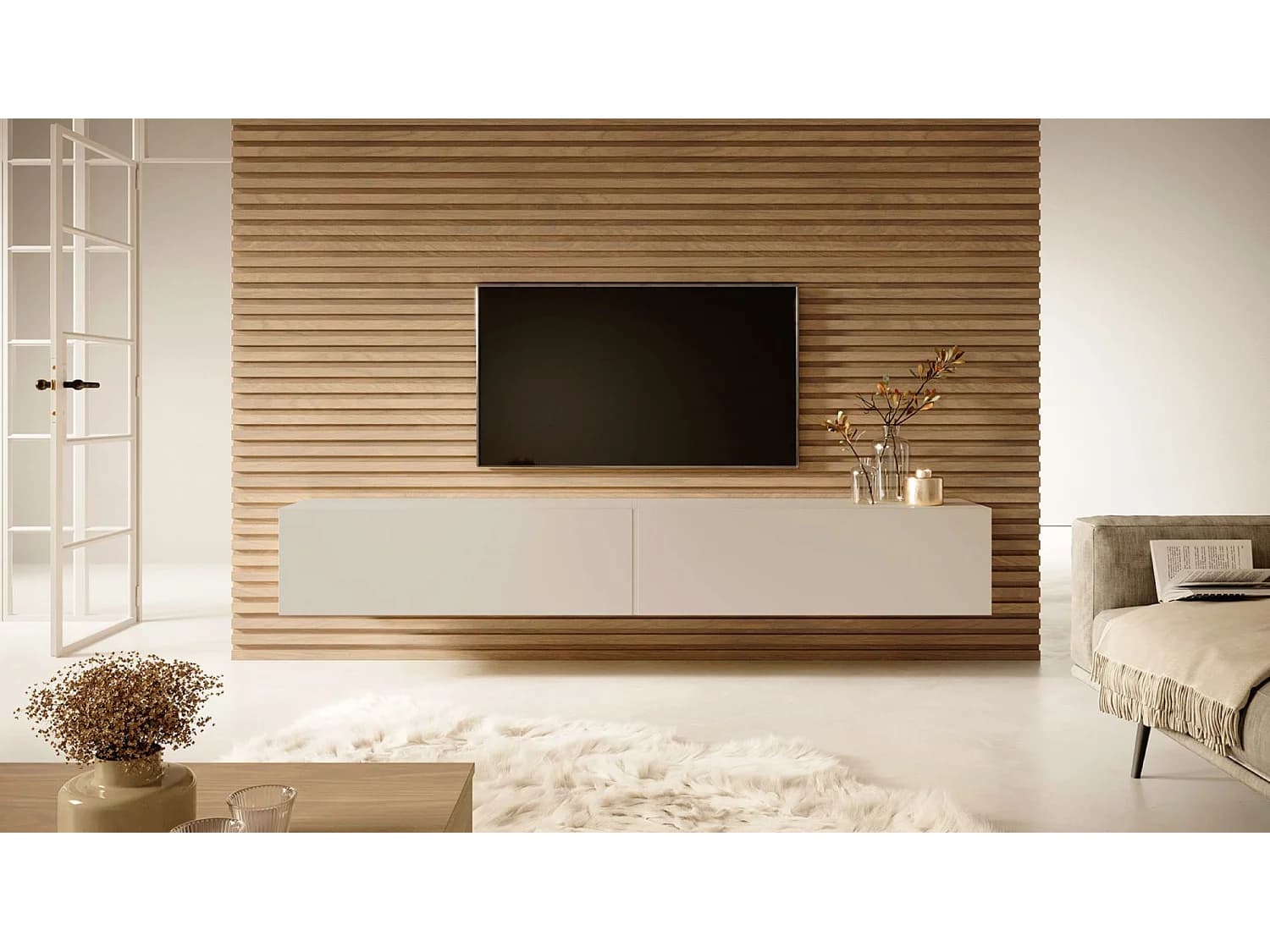 Meuble TV - 200 cm - taupe (gris-beige) - BISIRA