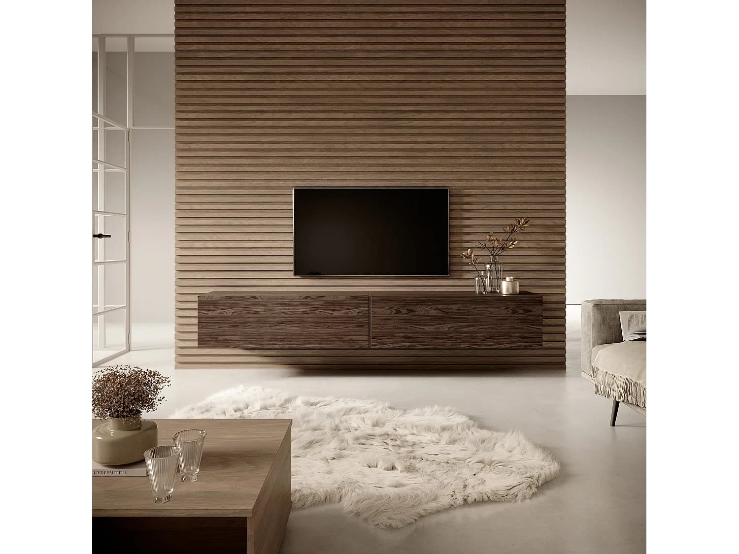 Meuble TV 200 cm - Noyer - BISIRA