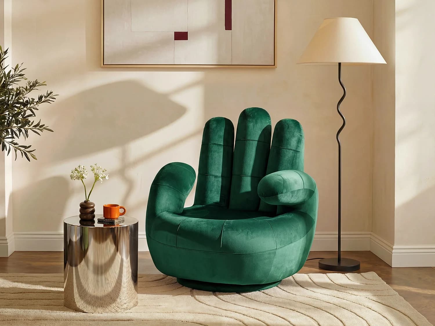 Fauteuil main pivotant CATCHY en velours - Vert sapin