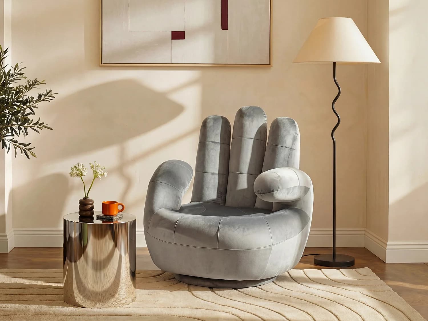 Fauteuil main pivotant CATCHY en velours - Anthracite