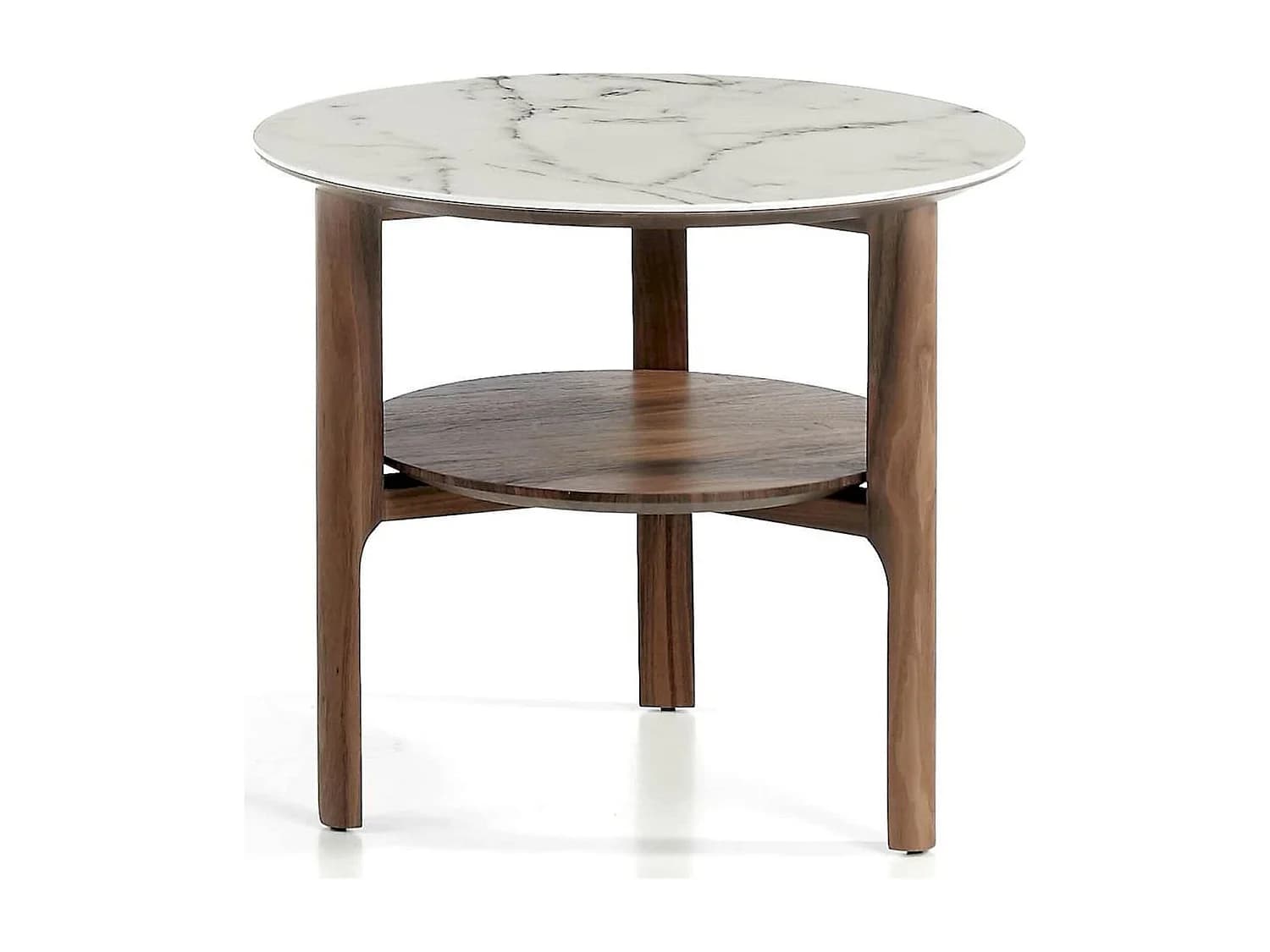 Table d'appoint plateau en verreavec effet marbre et bois