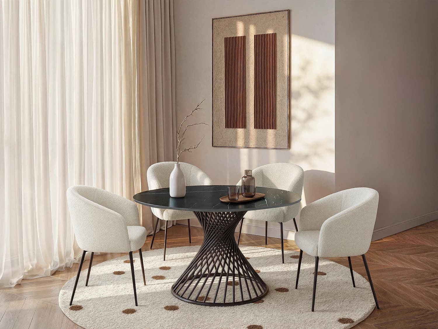Table à manger extensible 4 à 8 personnes en céramique et métal - Effet marbre noir - CASTINA