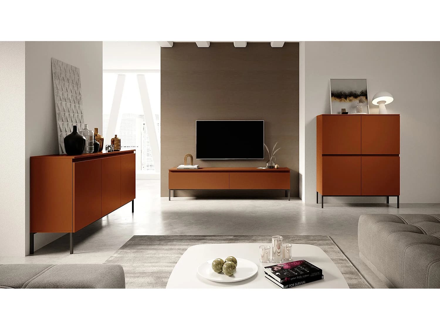 Meuble TV - 150 cm - Rouge brique - Bemmi