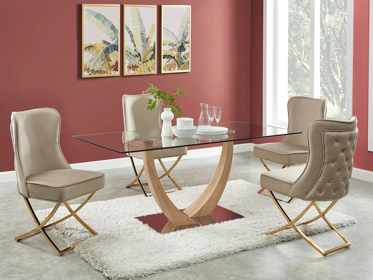 Lot de 2 chaises en velours et acier inoxydable doré - Beige - MARELANO