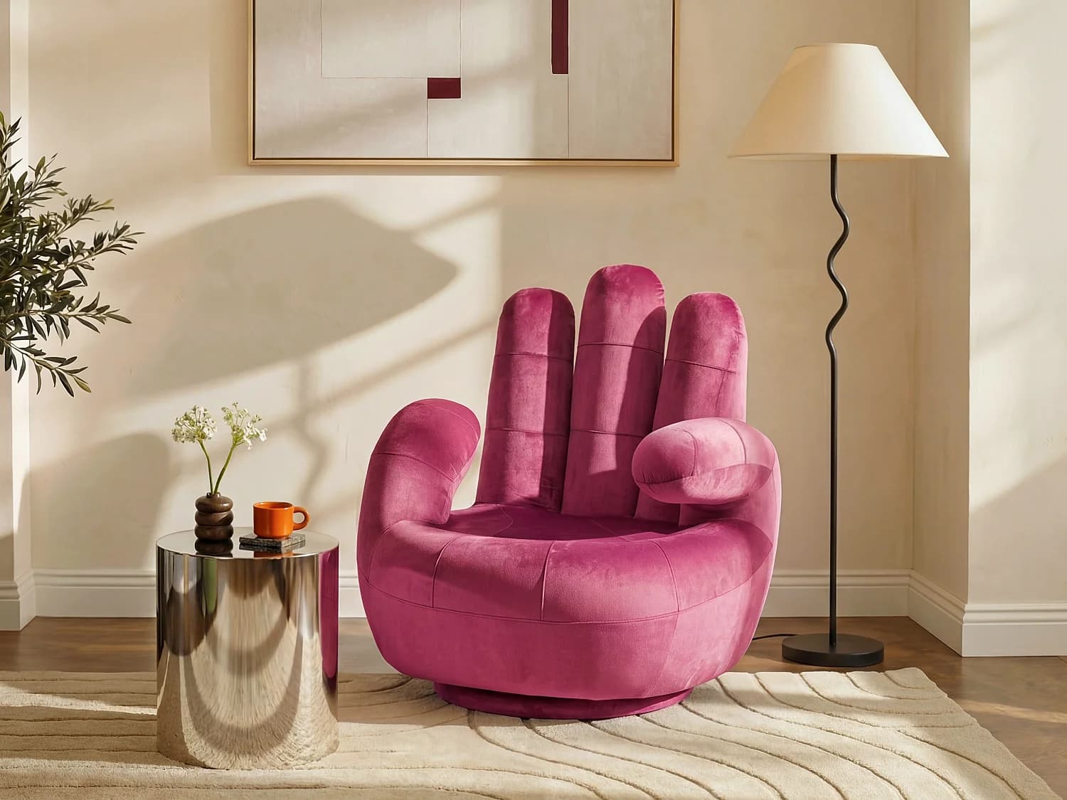 Fauteuil main pivotant CATCHY en velours - Fuchsia