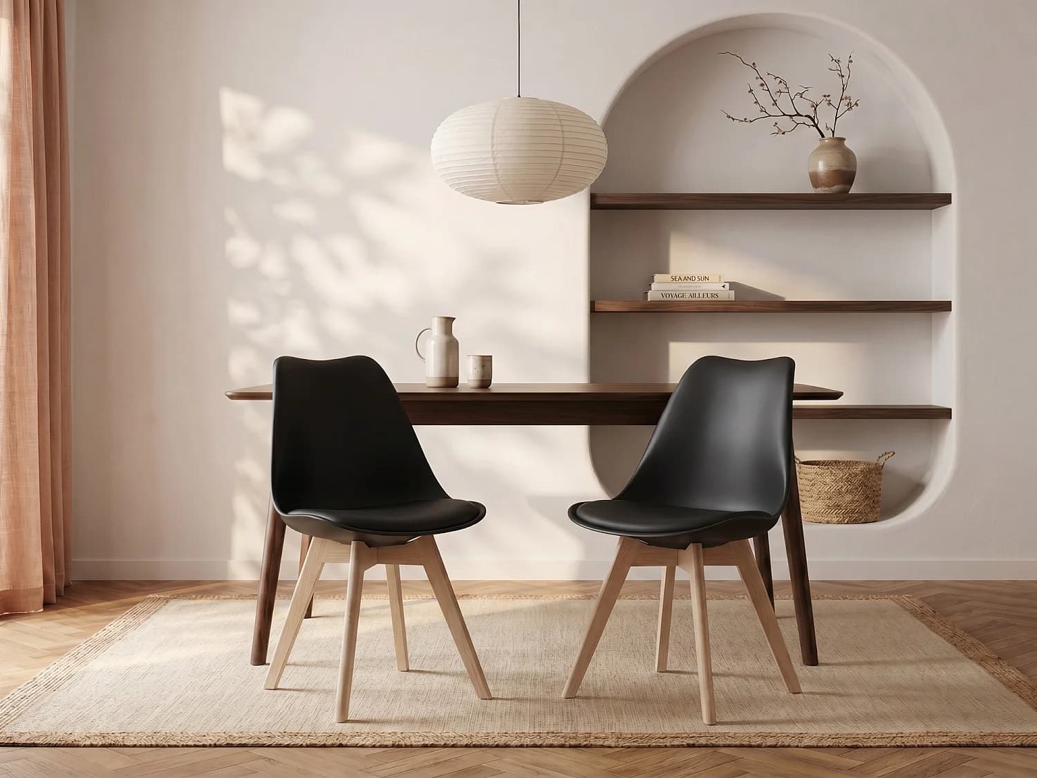 Lot de 6 chaises JODY - Polypropylène et Hêtre - Noir