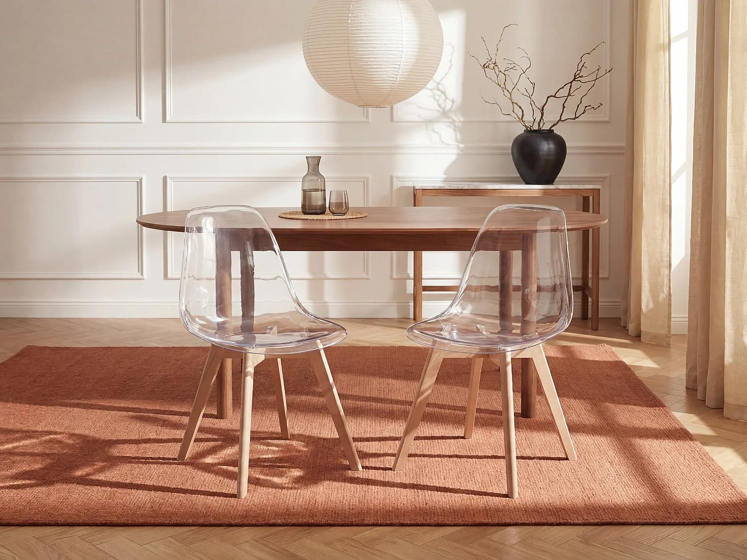Lot de 6 chaises AUDRA - Polycarbonate et Hêtre - Transparent