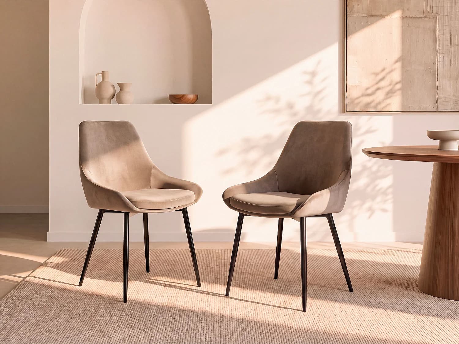 Lot de 2 chaises - Velours et métal noir - Taupe - MASURIE