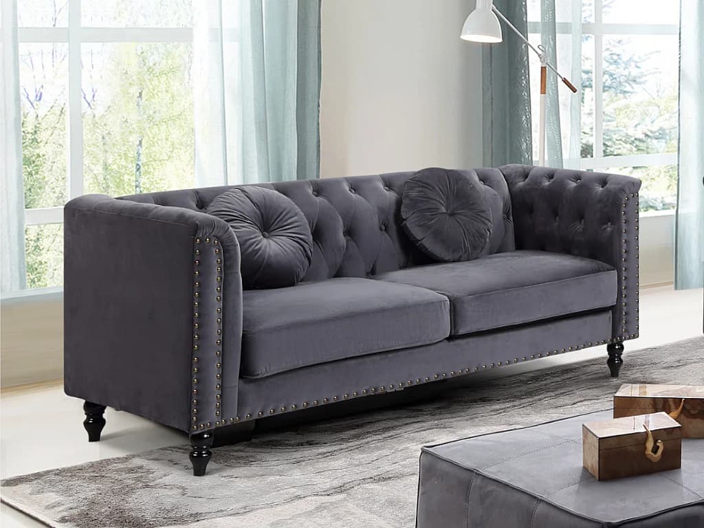 Canapé 3 places en velours TURNER - Anthracite