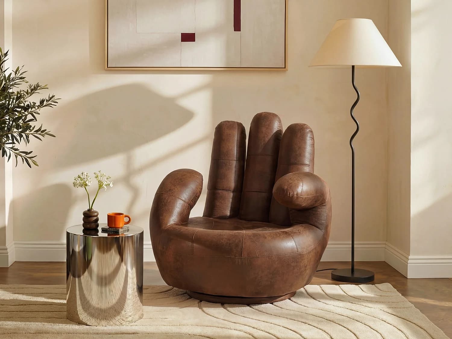 Fauteuil main pivotant CATCHY en microfibre vieillie