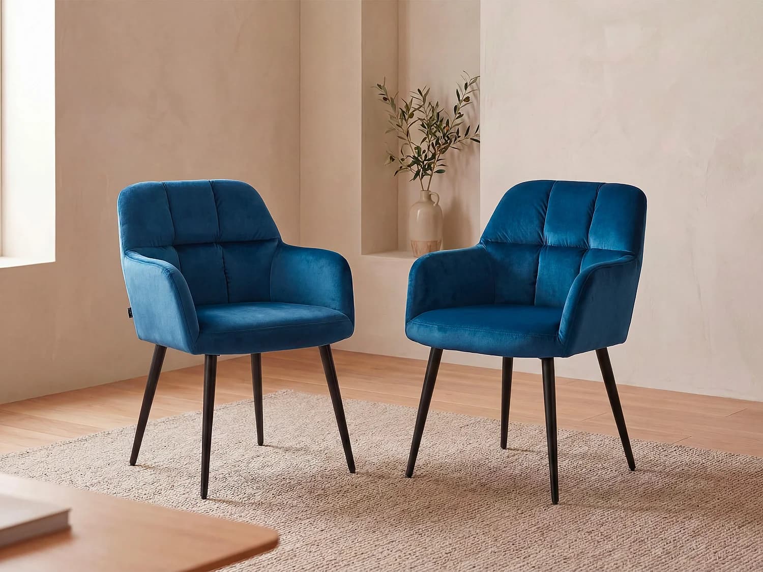 Lot de 2 chaises avec accoudoirs - Velours et métal - Bleu - PEGA