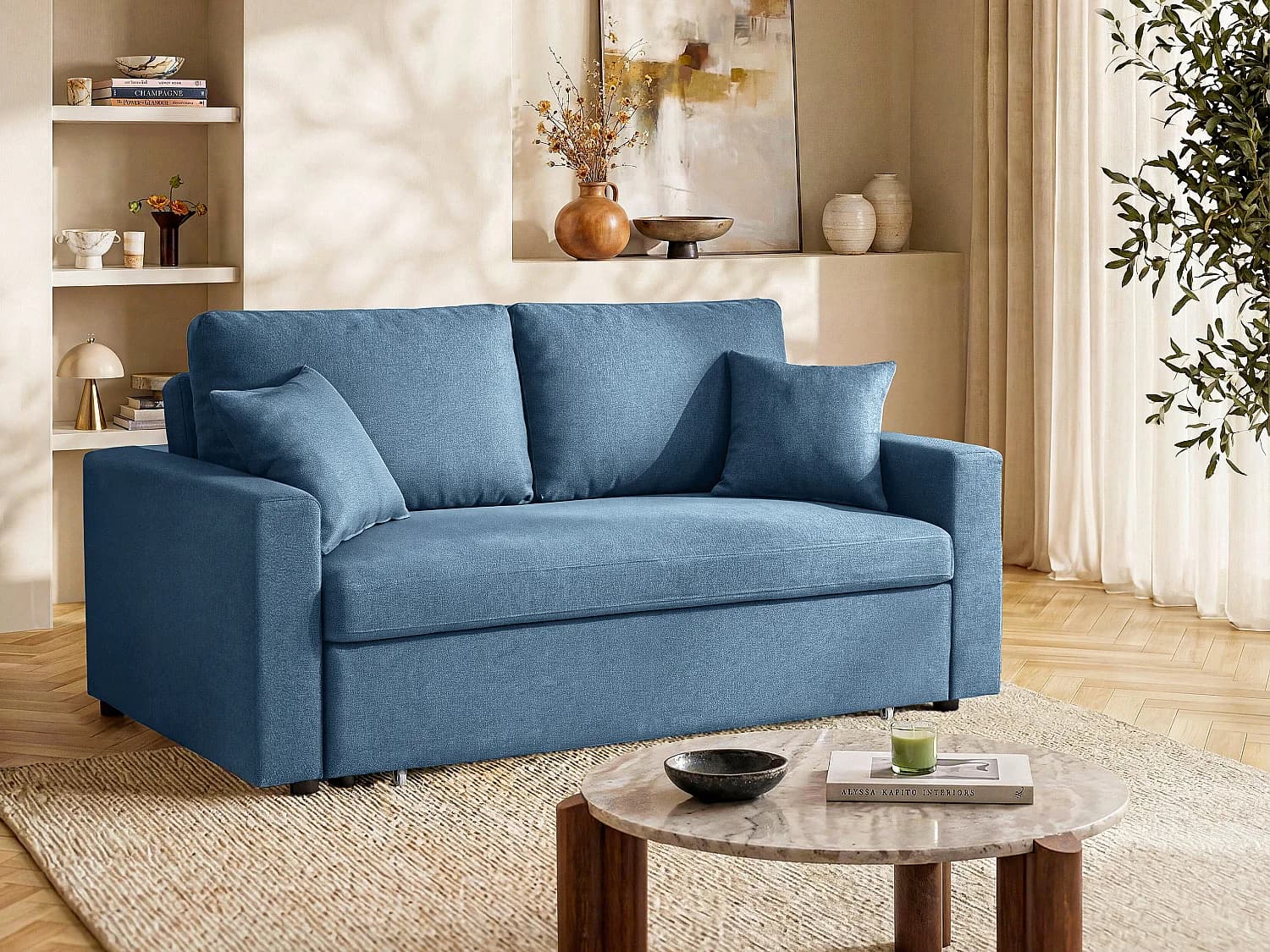 Canapé 3 places convertible en tissu INIZOR - Bleu