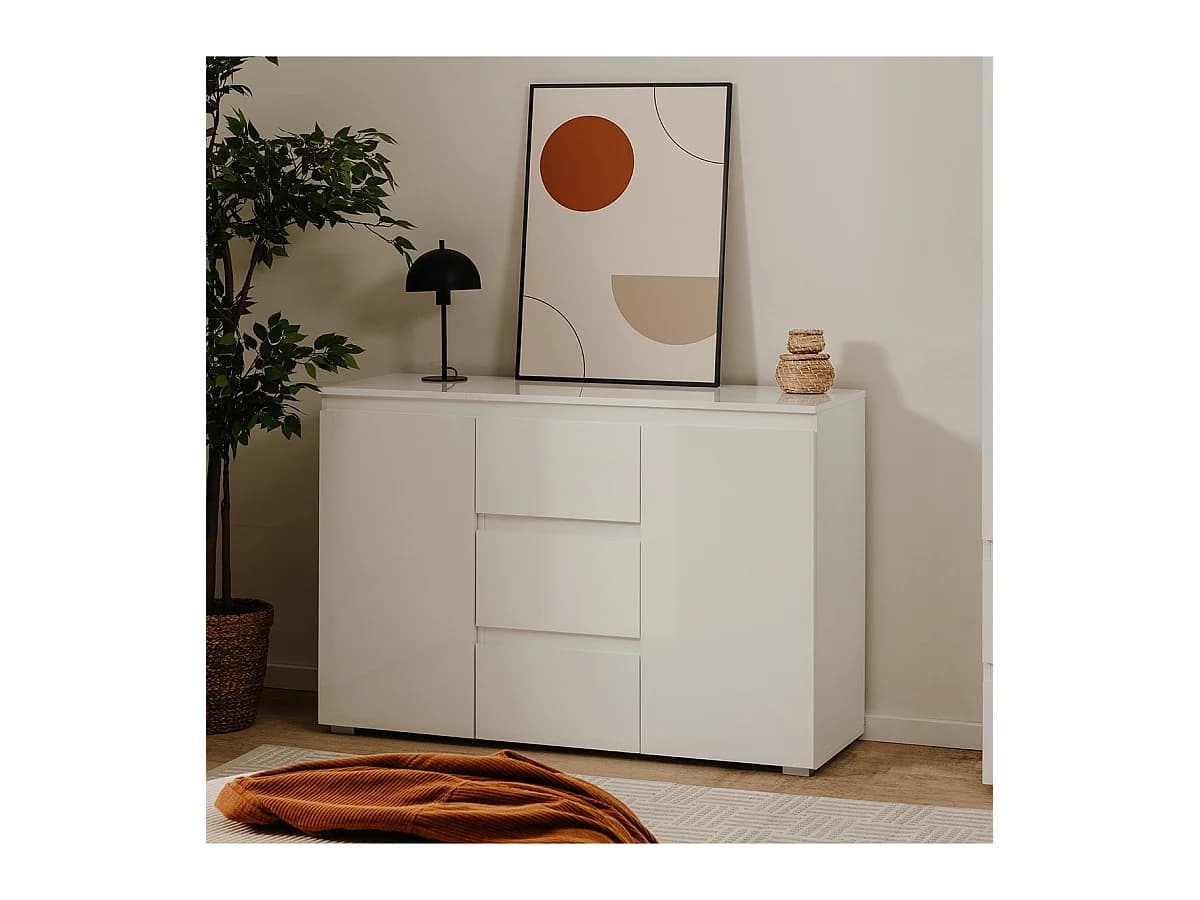 Buffet 2 Portes 3 Tiroirs Blanc L120 cm - PRETORIA