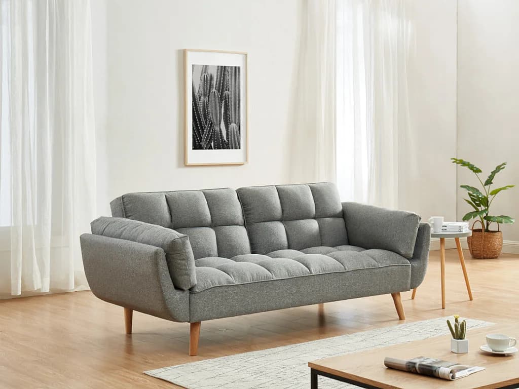 Canapé 3 places convertible clic-clac en tissu gris chiné LOELINE