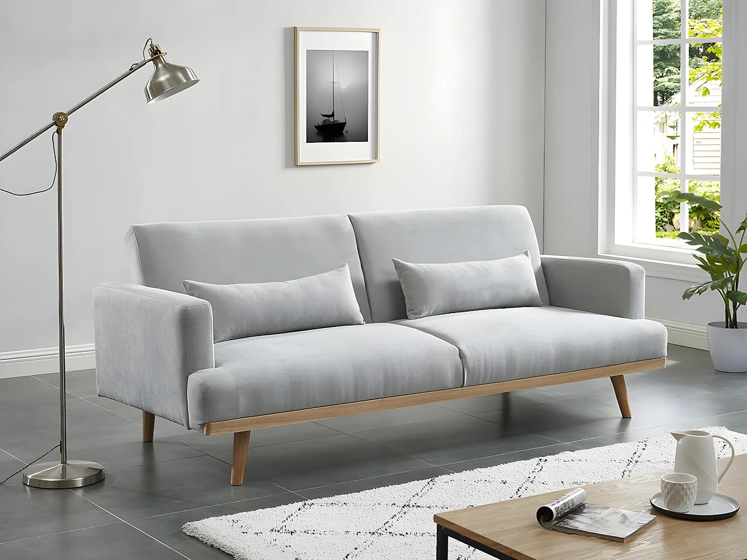 Canapé 3 places convertible clic-clac en tissu ESME - Gris clair
