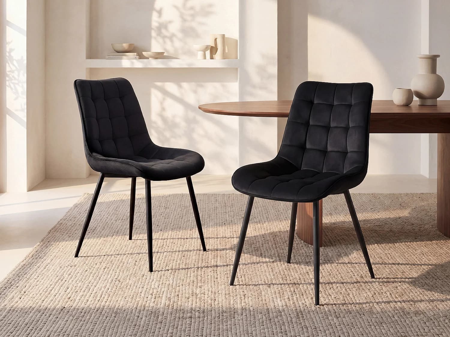 Lot de 6 chaises matelassées - Velours et métal - Noir - OLLUA
