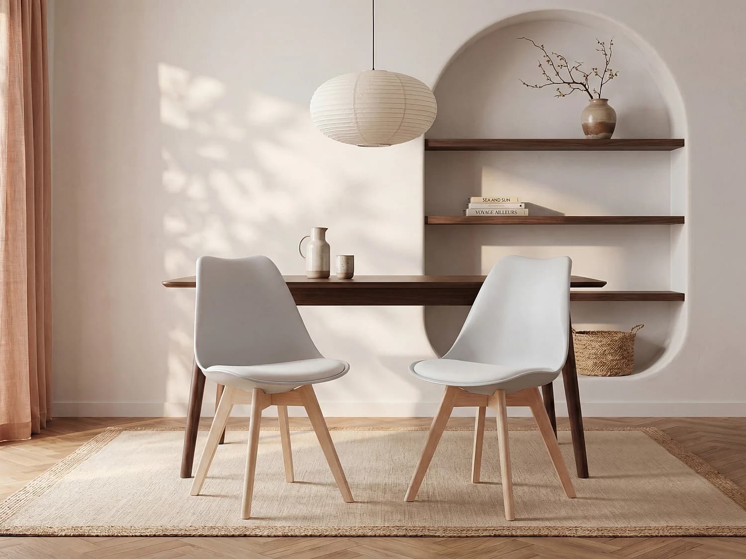 Lot de 6 chaises JODY - Polypropylène et Hêtre - Gris clair