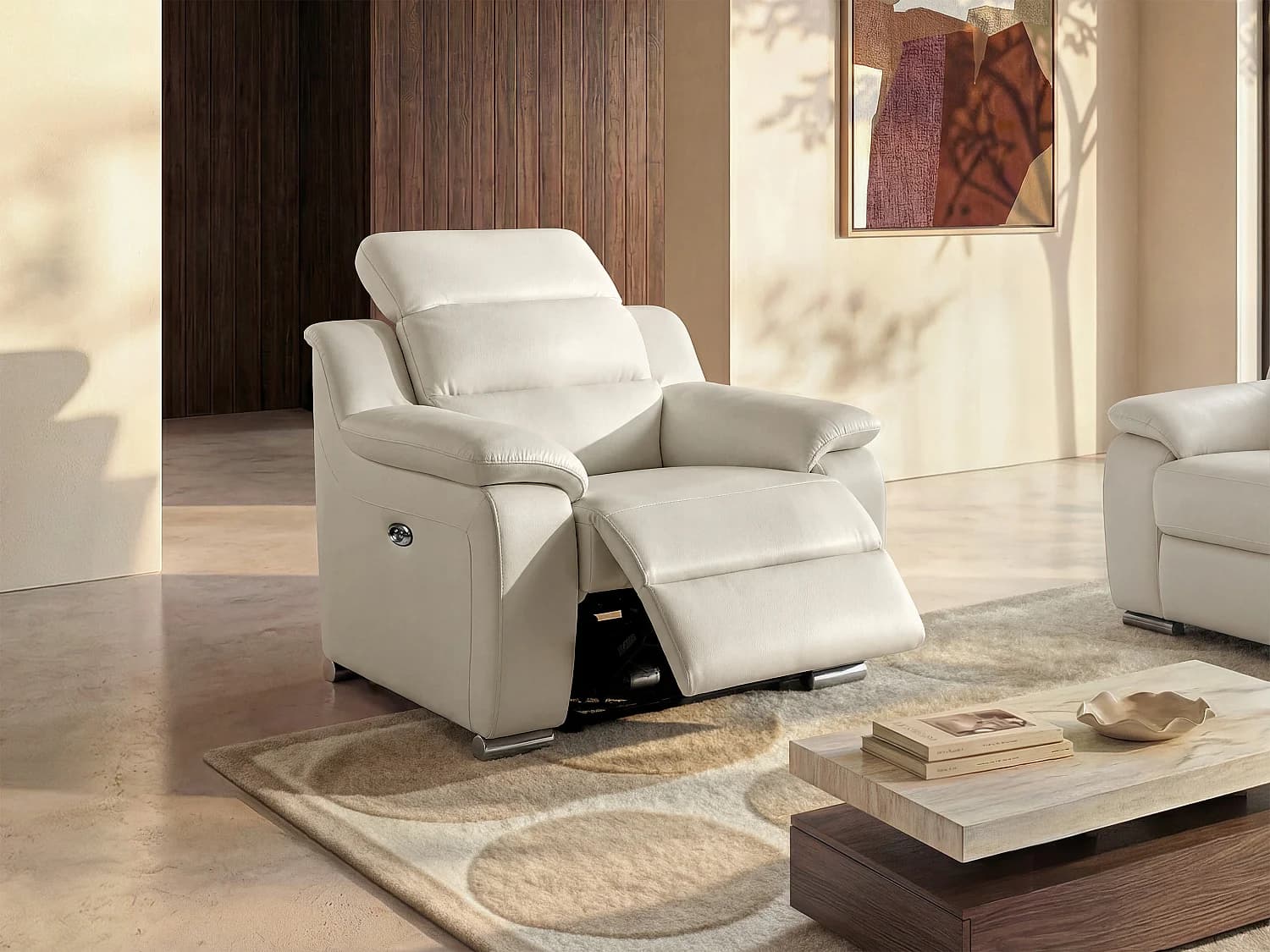 Fauteuil relax électrique en cuir blanc ARENA III