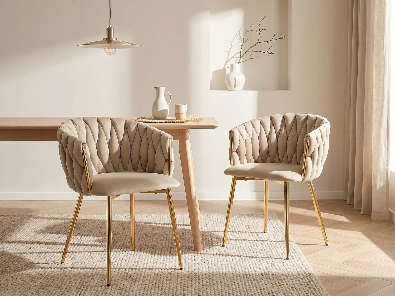 Lot de 2 chaises en velours et métal doré - Beige - ELEGANO