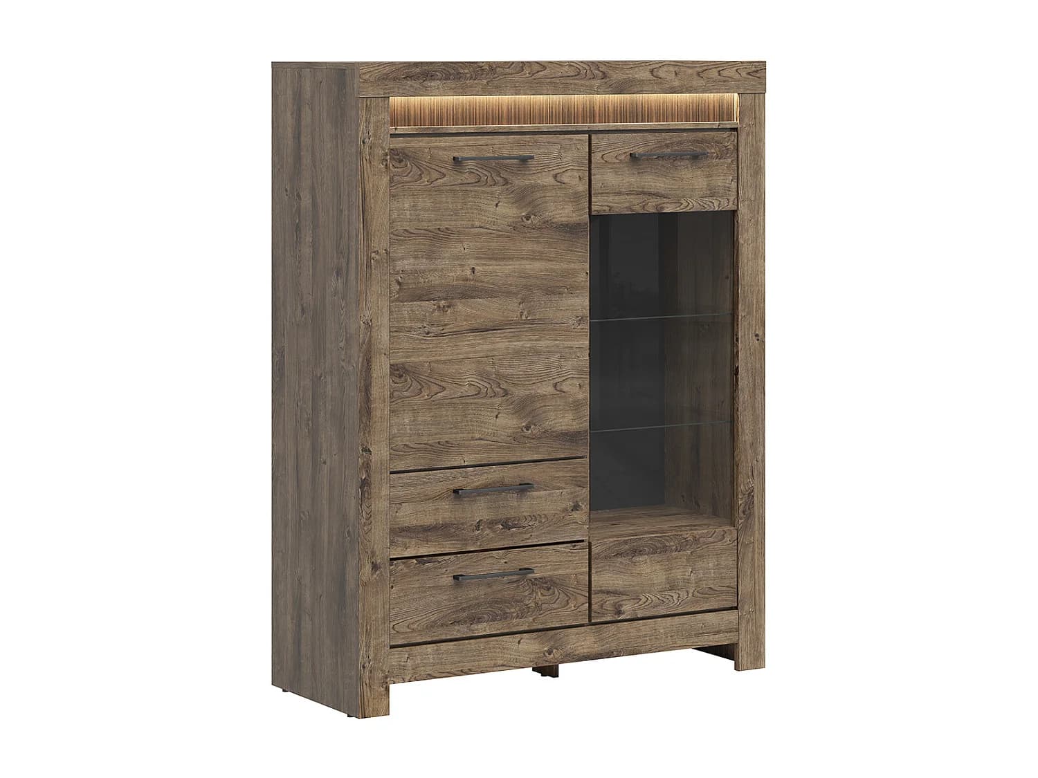 Vaisselier 2 portes 2 tiroirs LED inclus Amaury Bois