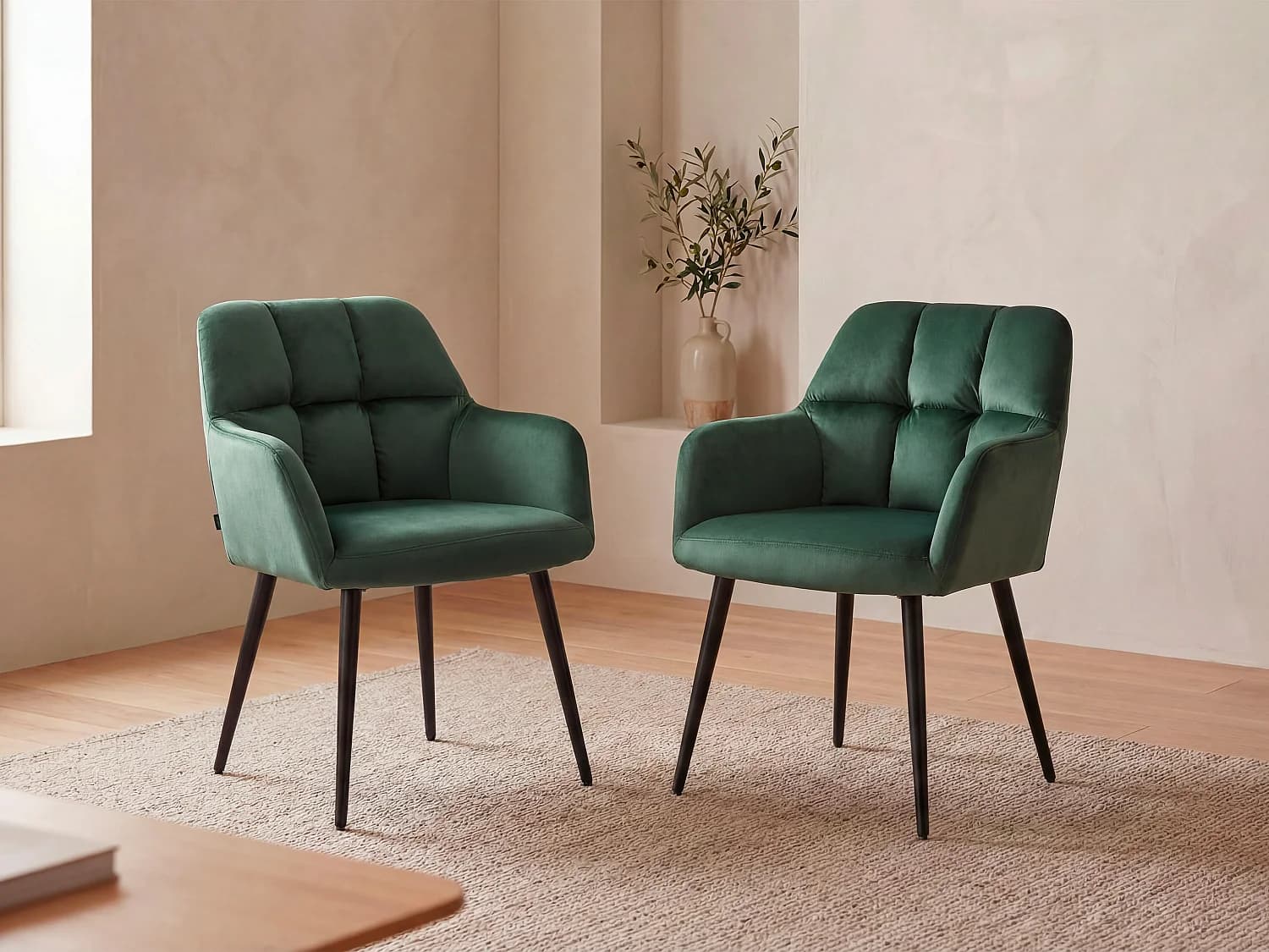Lot de 2 chaises avec accoudoirs - Velours et métal - Vert - PEGA