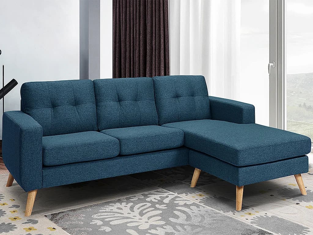 Canapé d'angle réversible en tissu bleu foncé BARTOLOME