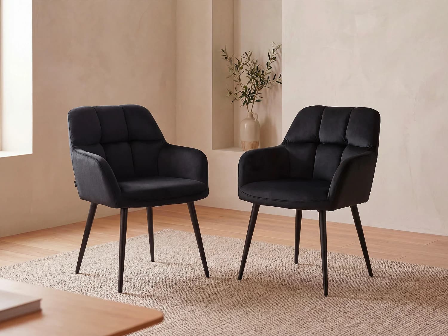Lot de 2 chaises avec accoudoirs - Velours et métal - Noir - PEGA