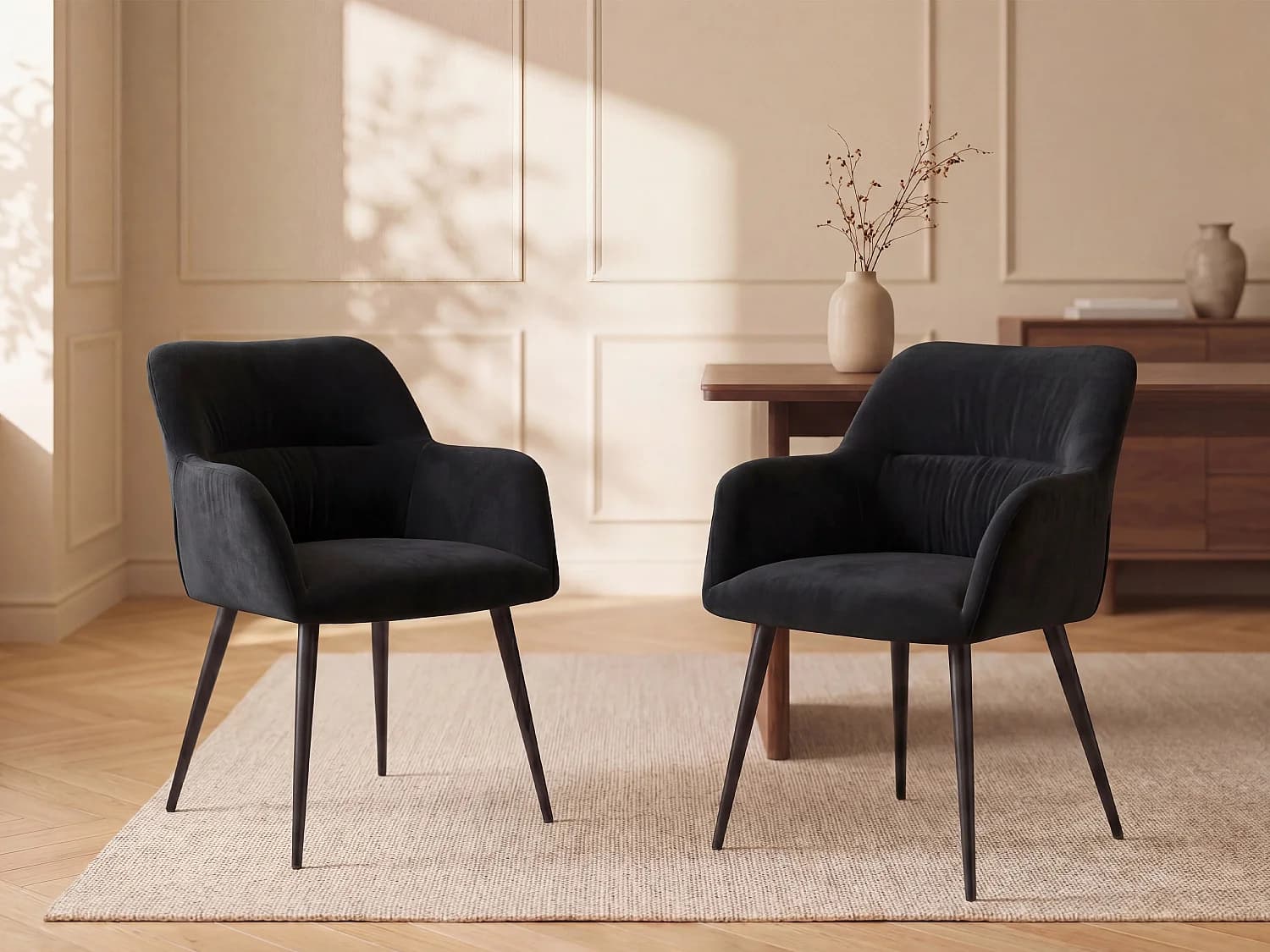 Lot de 2 chaises avec accoudoirs en tissu et métal - Noir - HEKA