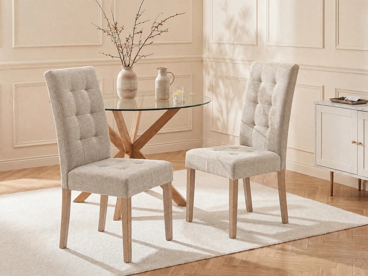 Lot de 6 chaises en tissu et bois - Beige - VILLOSA