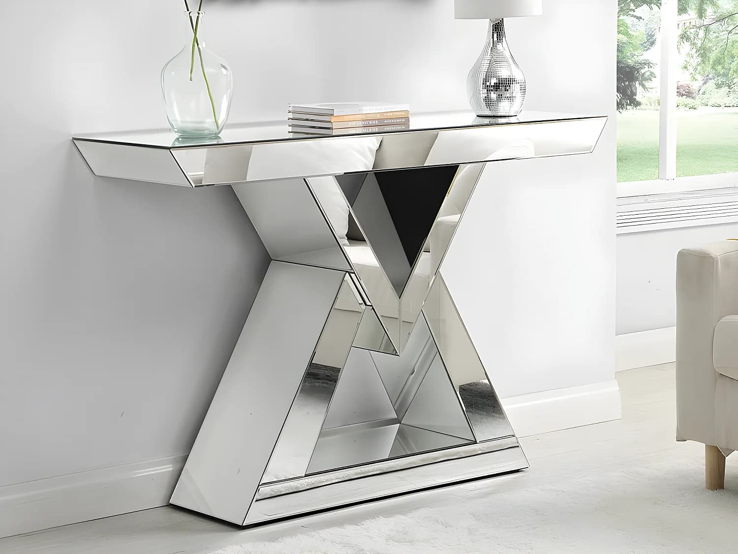 Console en MDF et miroir - Coloris : Argent - ISIDA