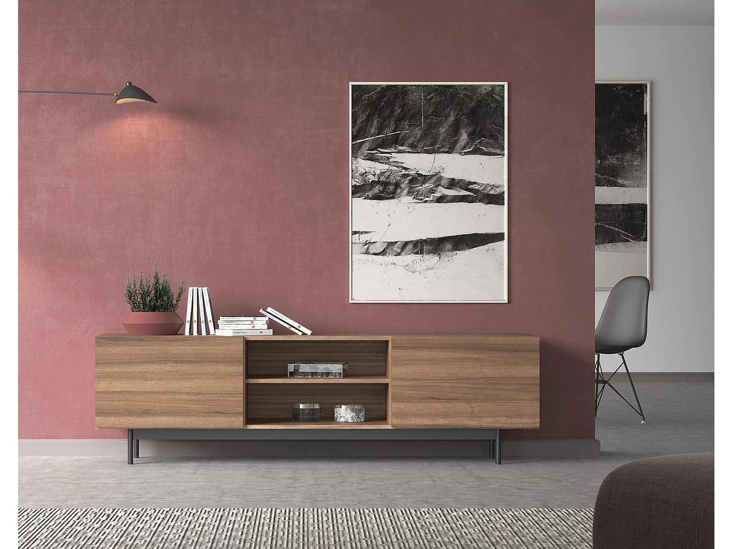 Meuble TV - H52cm x L180cm x L43cm - noyer - Printed