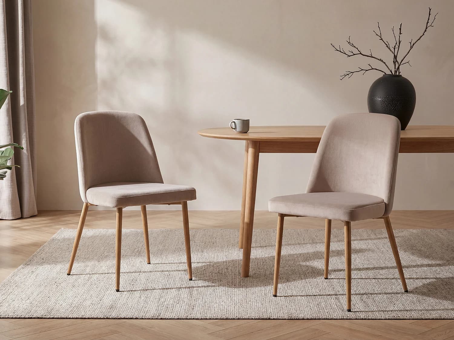 Lot de 6 chaises en velours et métal effet bois - Beige - MINAGRI