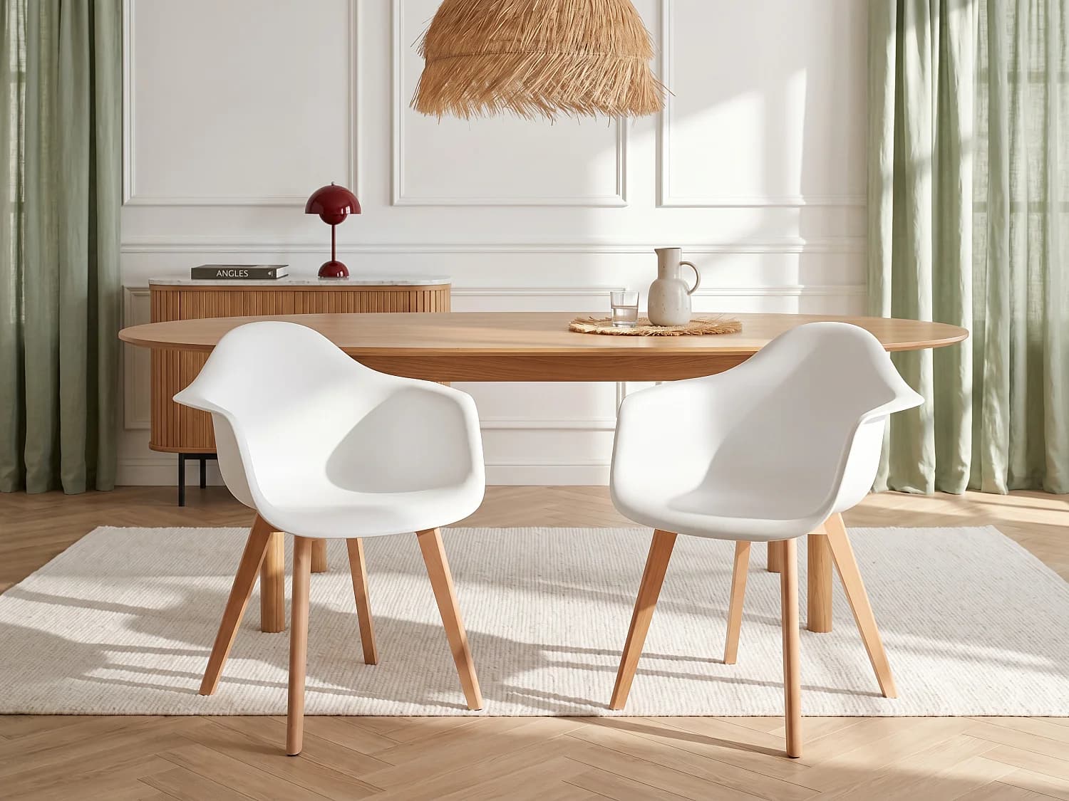 Lot de 6 chaises avec accoudoirs VIXI - Polypropylène et Hêtre - Blanc
