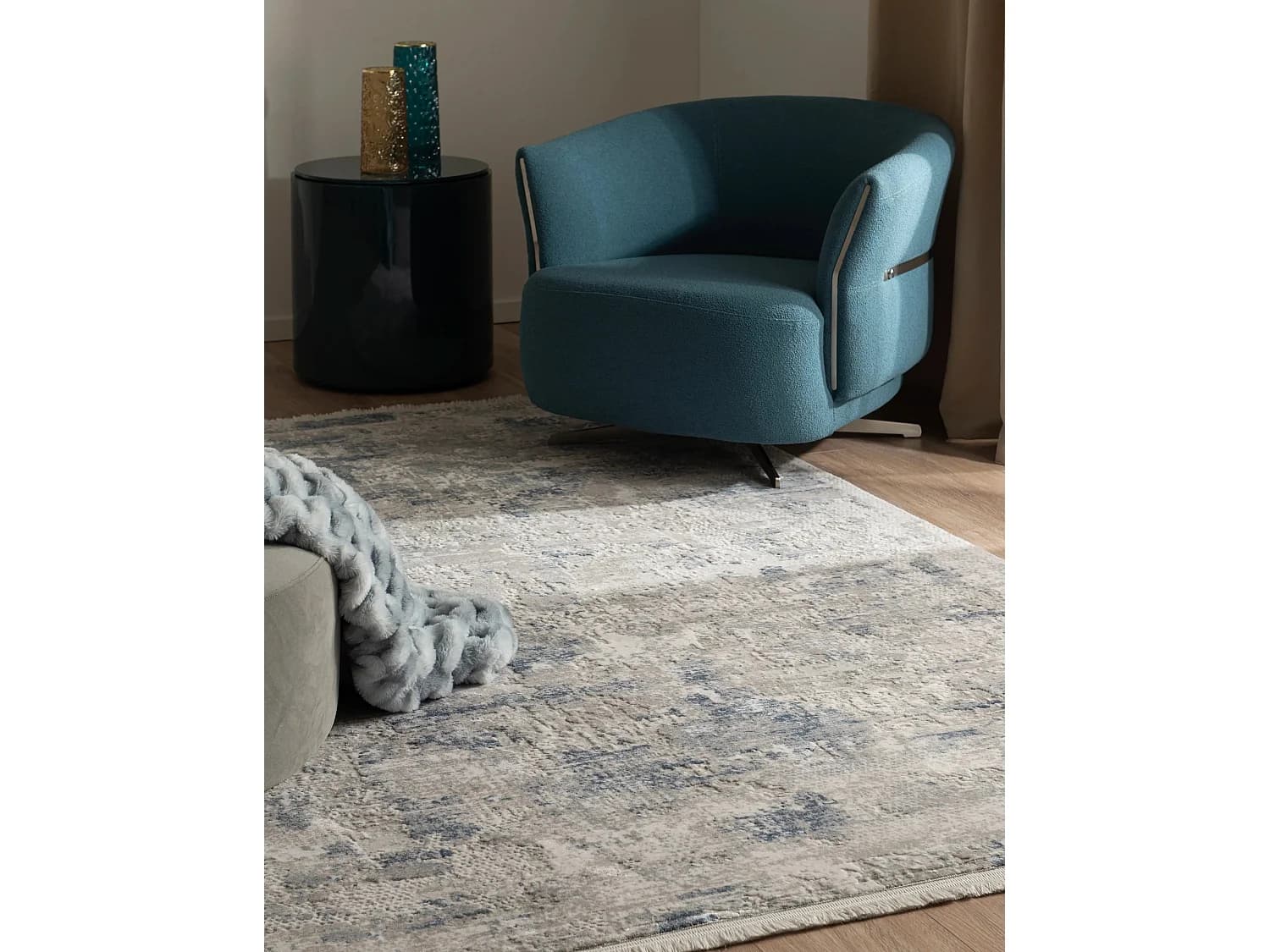 Tapis 240x240 Bleu Davos Excellence