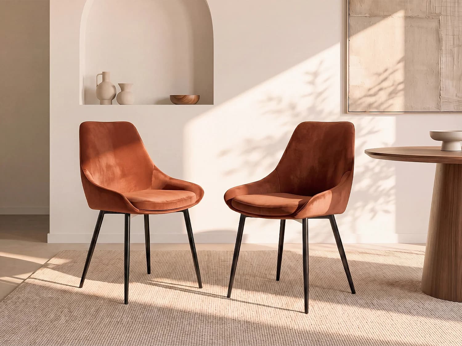 Lot de 2 chaises - Velours et métal noir - Terracotta - MASURIE