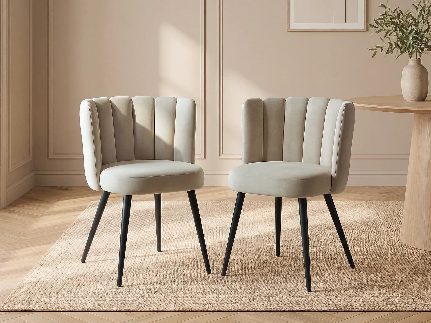 Lot de 6 chaises en velours et métal noir - Beige - PRANILA