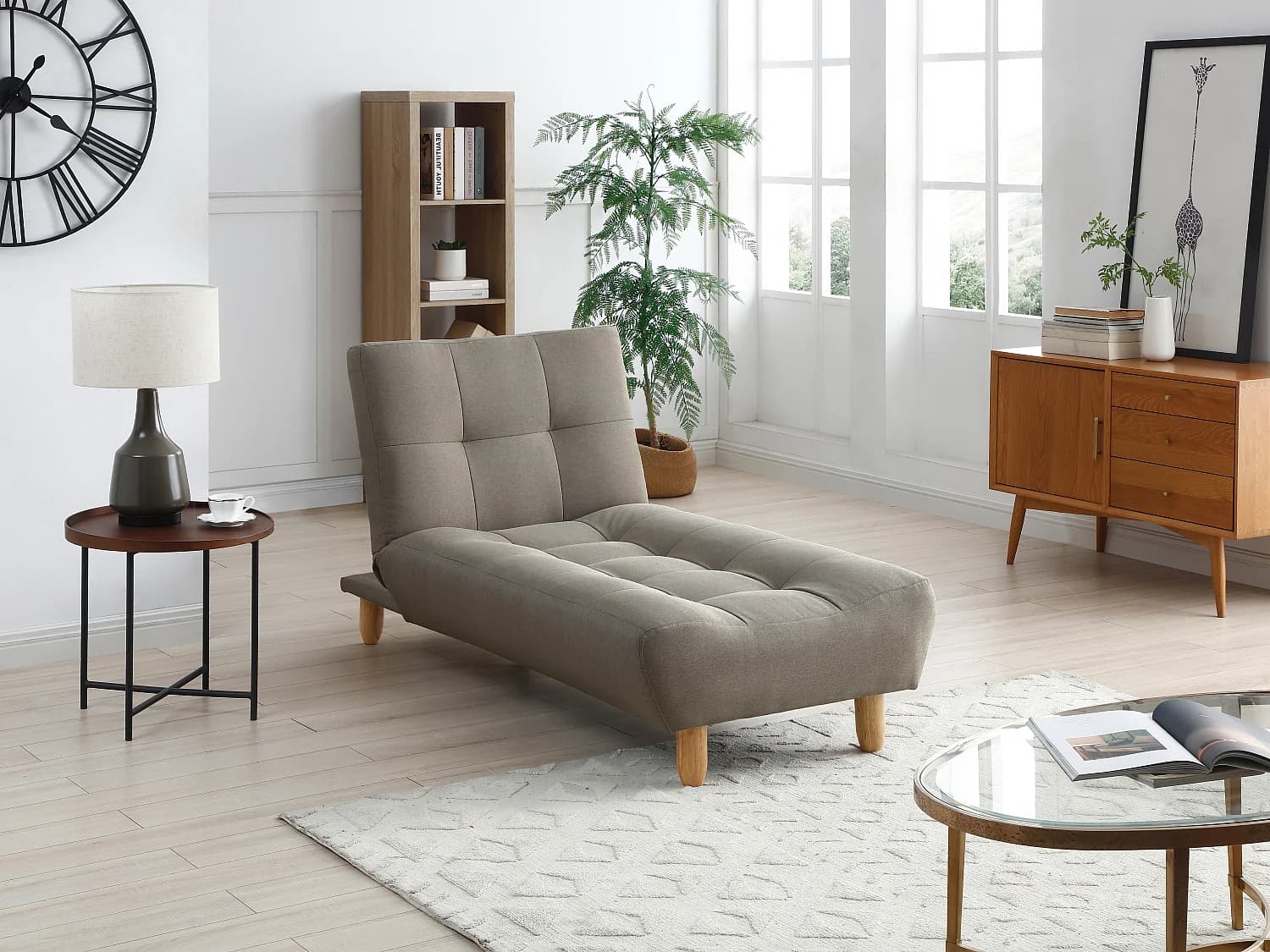 Méridienne clic clac en tissu taupe ESTEBAN