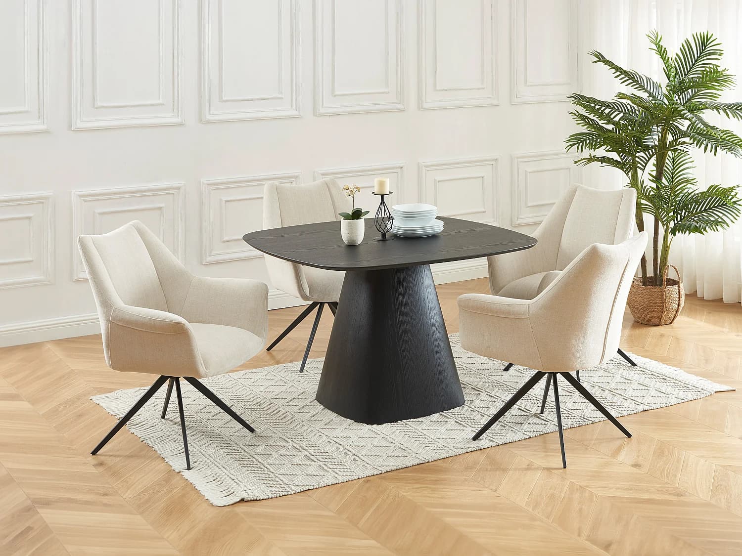 Chaise avec accoudoirs en tissu et métal noir - Beige - KARDESA de Maison Céphy