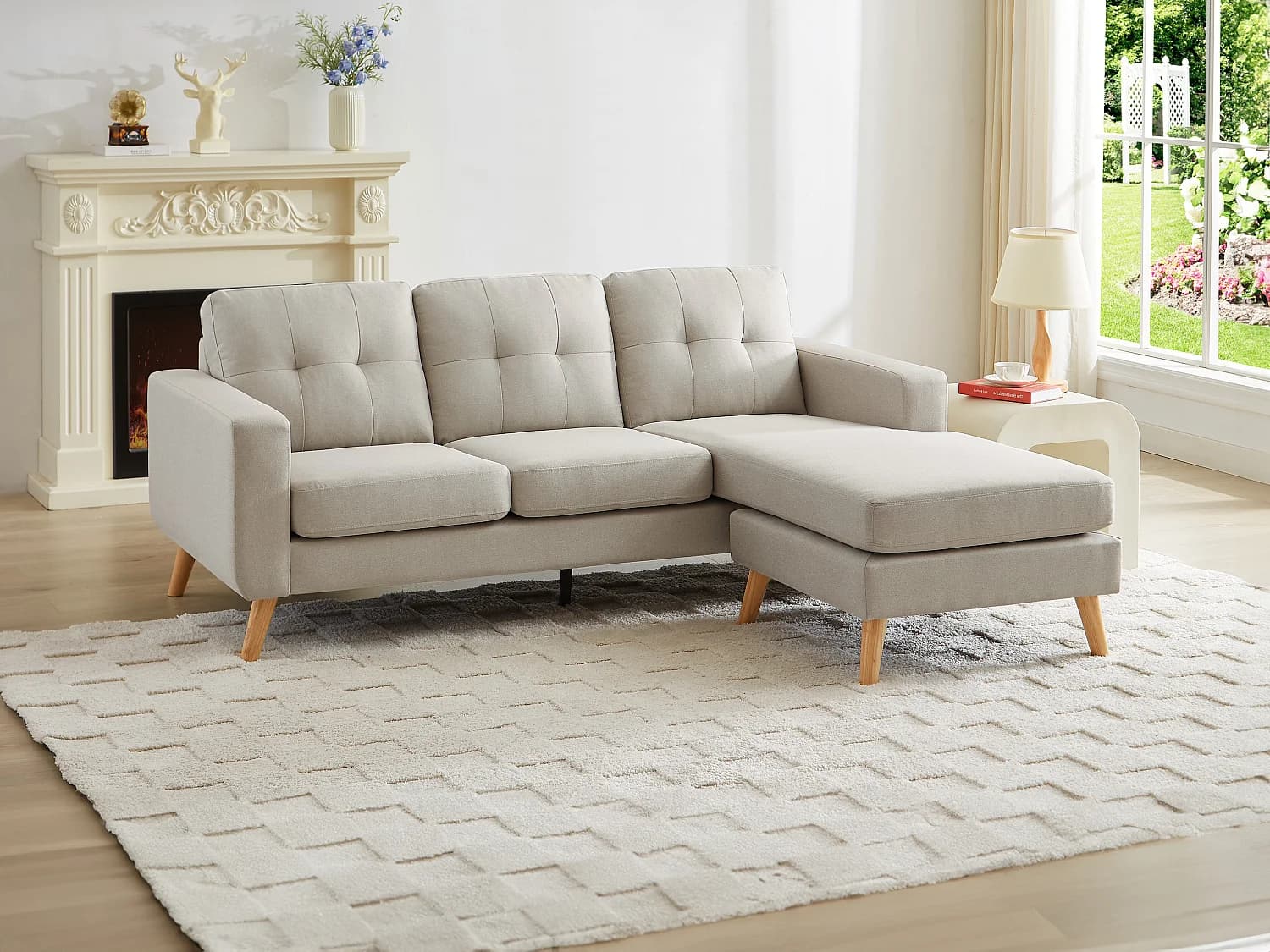 Canapé d'angle réversible en tissu beige BARTOLOME