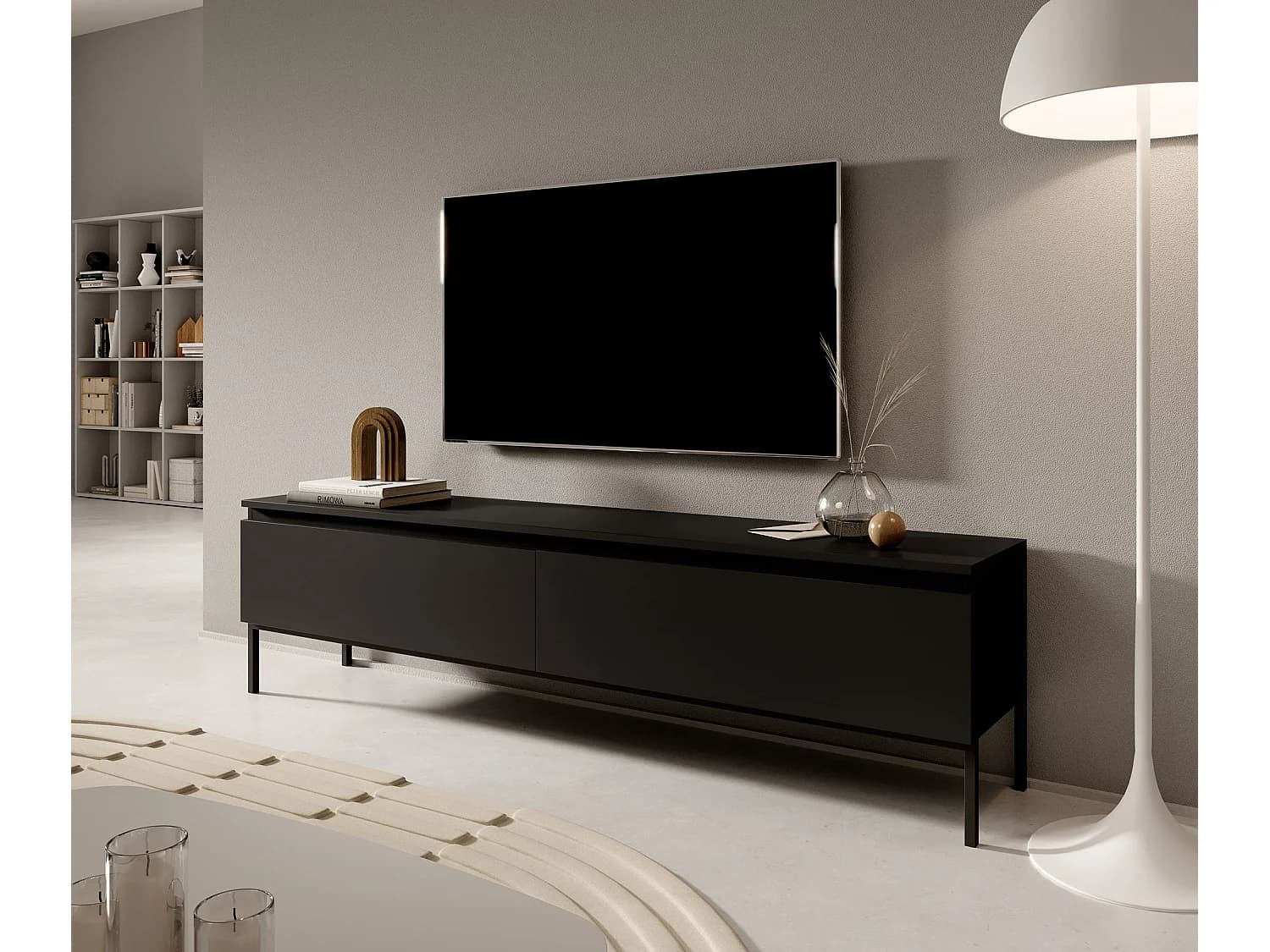 Meuble TV - 150 cm - noir et pieds noirs - Bemmi